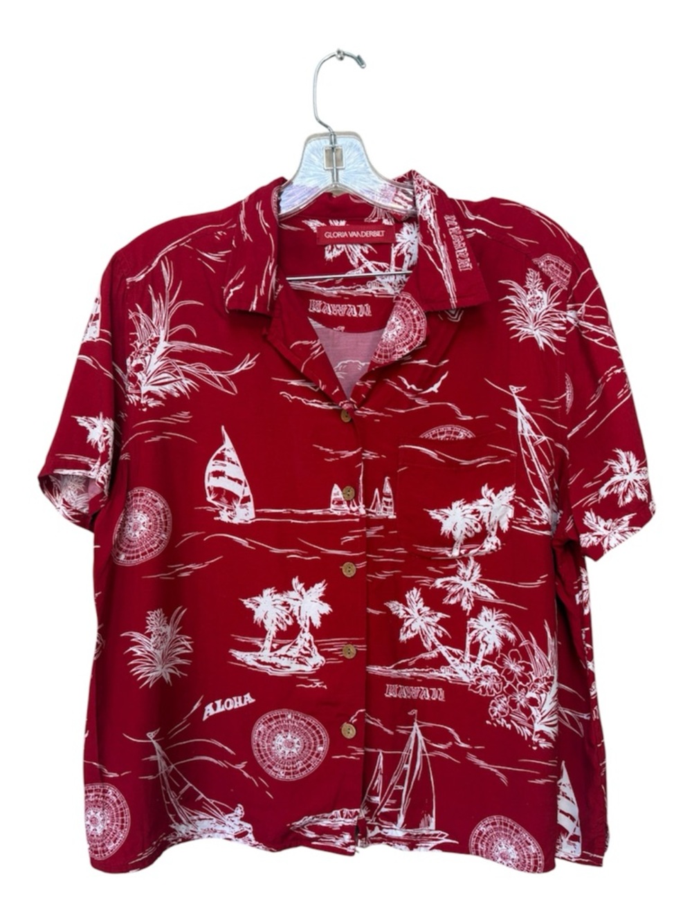 Gloria Vanderbilt Red Tropical Hawaiian Button Up Shirt Women’s Large